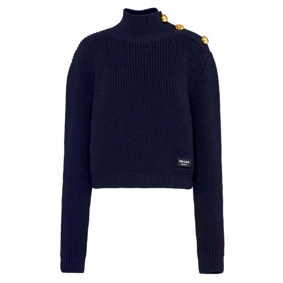 NWT Prada $2150 Wool Gold Button Cropped Sweater - Picture 1 of 5
